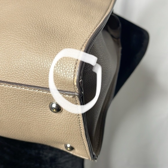 Chaps Tan Taupe Satchel Handbag | FREE Pearl Charm - Picture 7 of 9